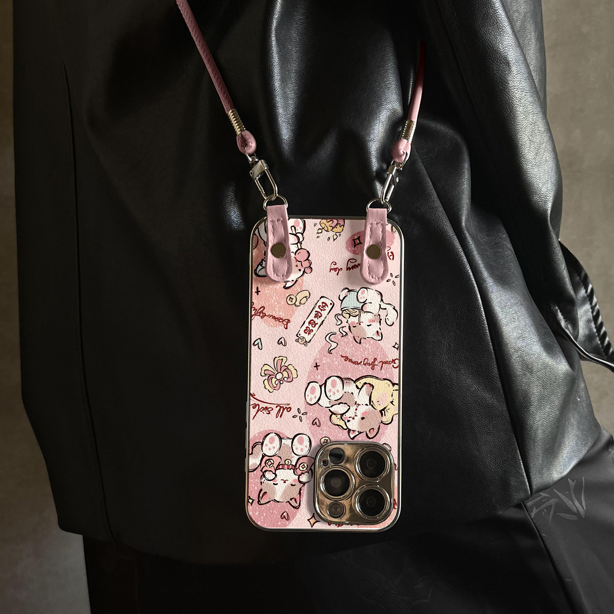 适用于OPPOReno15Pro手机壳粉招财猫新款带挂绳FINDx8s/x7ultra全包x6/5防摔a58硅胶7/8/9女10/11pro十12套13