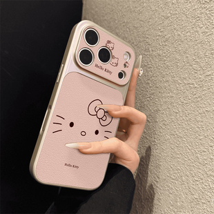 适用于苹果17promax手机壳大视窗皮纹粉底猫咪iphone14 xr女13PRO 16pro套硅胶xs全包防摔15ultra套网红11新款