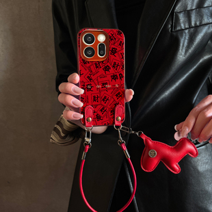 11pro12套13 x7ultra马年全包x6防摔硅胶女10 findx9带挂绳x8s 适用OPPOReno15Pro手机壳发财福签红色新款