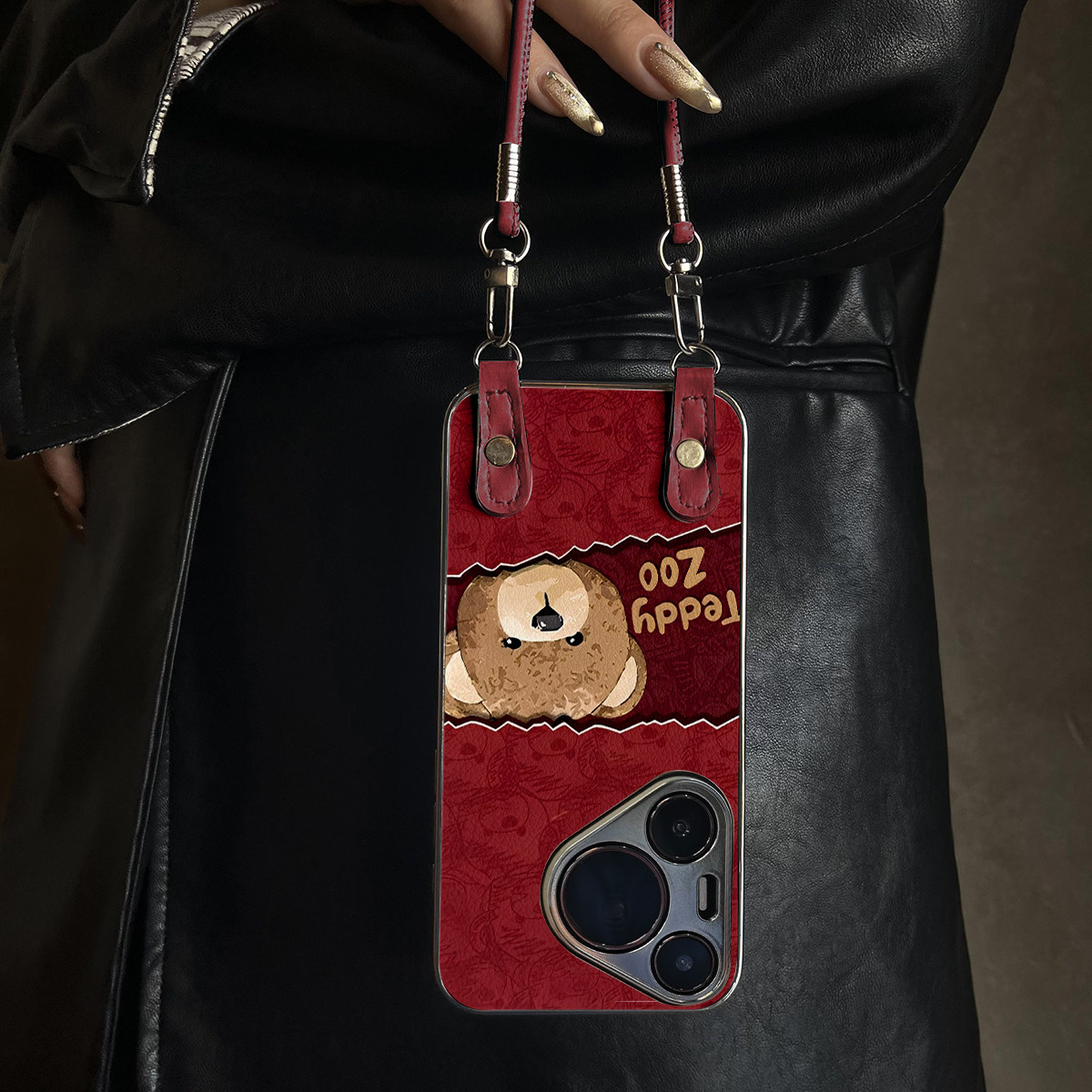 适用于华为Pura70pro手机壳新款酒红小熊Mate60/70pro十套50/40全包防摔P60/80带挂绳Nova14ultra/13/12外7/9