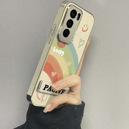 适用于OPPOReno12Pro手机壳爱心彩虹电镀皮纹高级感a2/a3pro硅胶全包5防摔6新款男女7/8/9潮Reno10/11pro十套