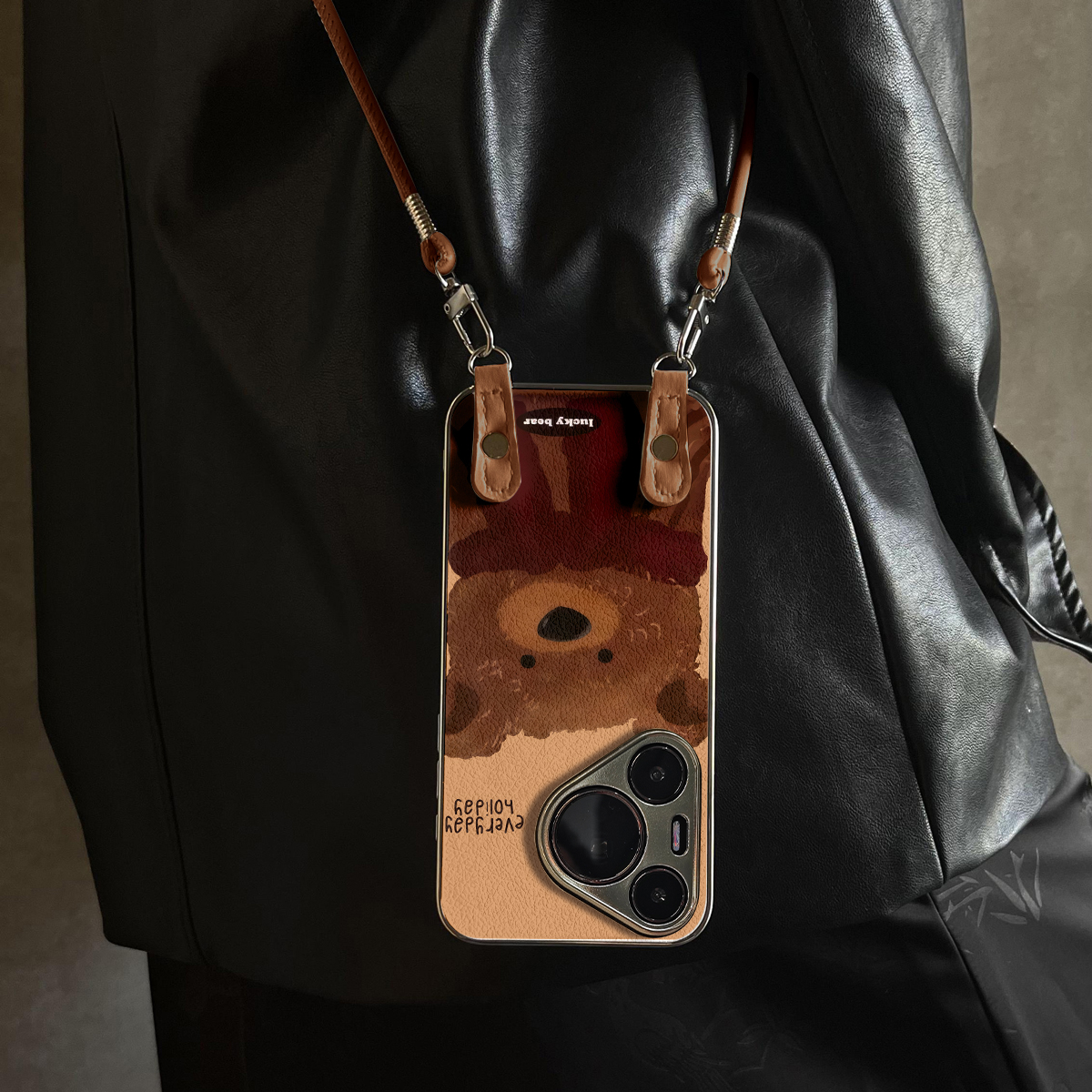 适用于华为Pura70pro手机壳新款围巾棕熊Mate60/70pro十套50/40全包防摔P60/80带挂绳Nova14ultra/13/12外7/9