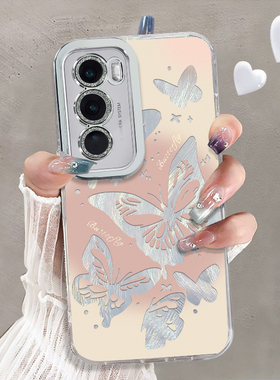 自带镜头膜适用OPPOReno12Pro手机壳水钻粉色蝴蝶高级感Reno9/10pro十外硅胶全包防摔新款女opporeno11pro套