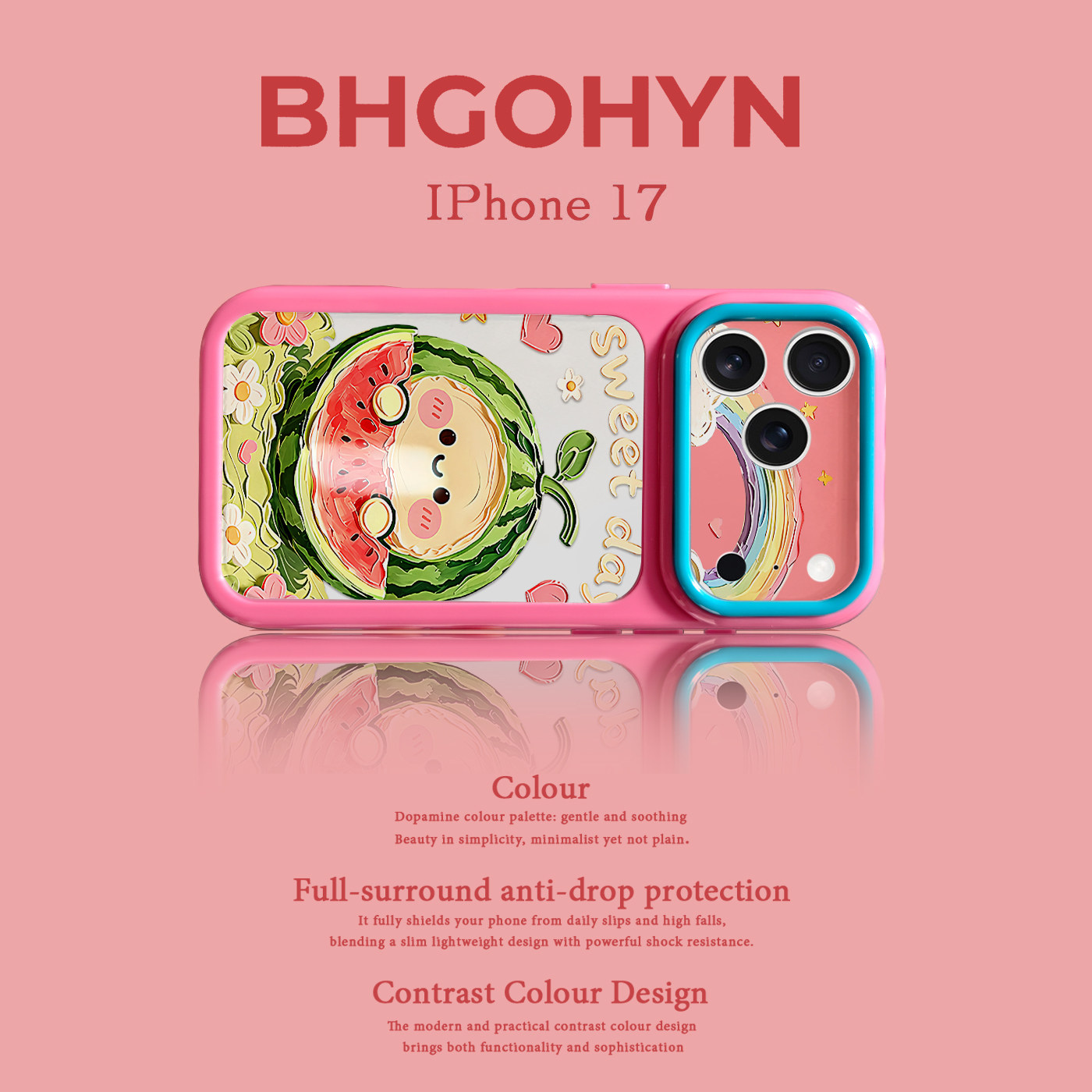 适用于苹果17手机壳新款透明撞色彩虹西瓜iphone14/16pro外硅胶xs全包防摔15promax套网红高级感女可爱17PRO
