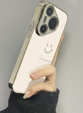 用于华为pura70proUltra手机壳电镀镜面快乐笑脸p40高级感p50e全包防摔P60外新款网红男女潮牌P70pro十套硬