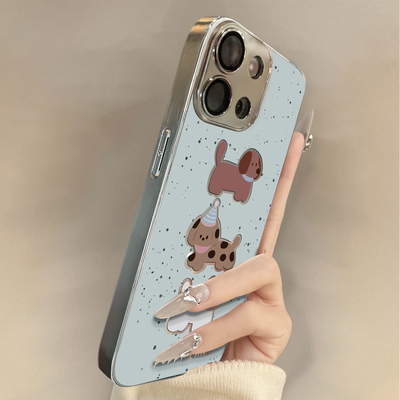 适用于OPPOReno13Pro手机壳蓝底狗狗电镀镜面高级感a2/a3pro硅胶全包5防摔6新款男女7/8/9潮Reno10/11pro十12