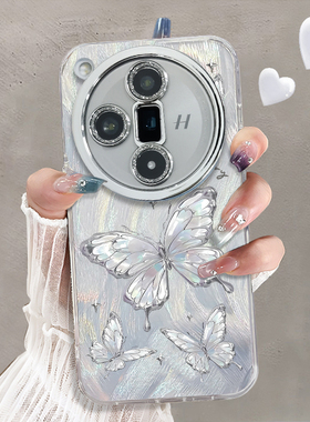 自带镜头膜适用于OPPOFINDx7Ultra手机壳银翼蝴蝶高级感水钻精孔FINDX6PRO外硅胶全包防摔oppofindx5套新款女