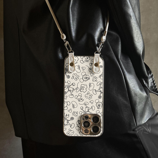 适用于苹果16promax手机壳线条米奇iphone12/13套硅胶xs全包防摔15ultra斜跨挂绳新款xr男女11pro外14Promax