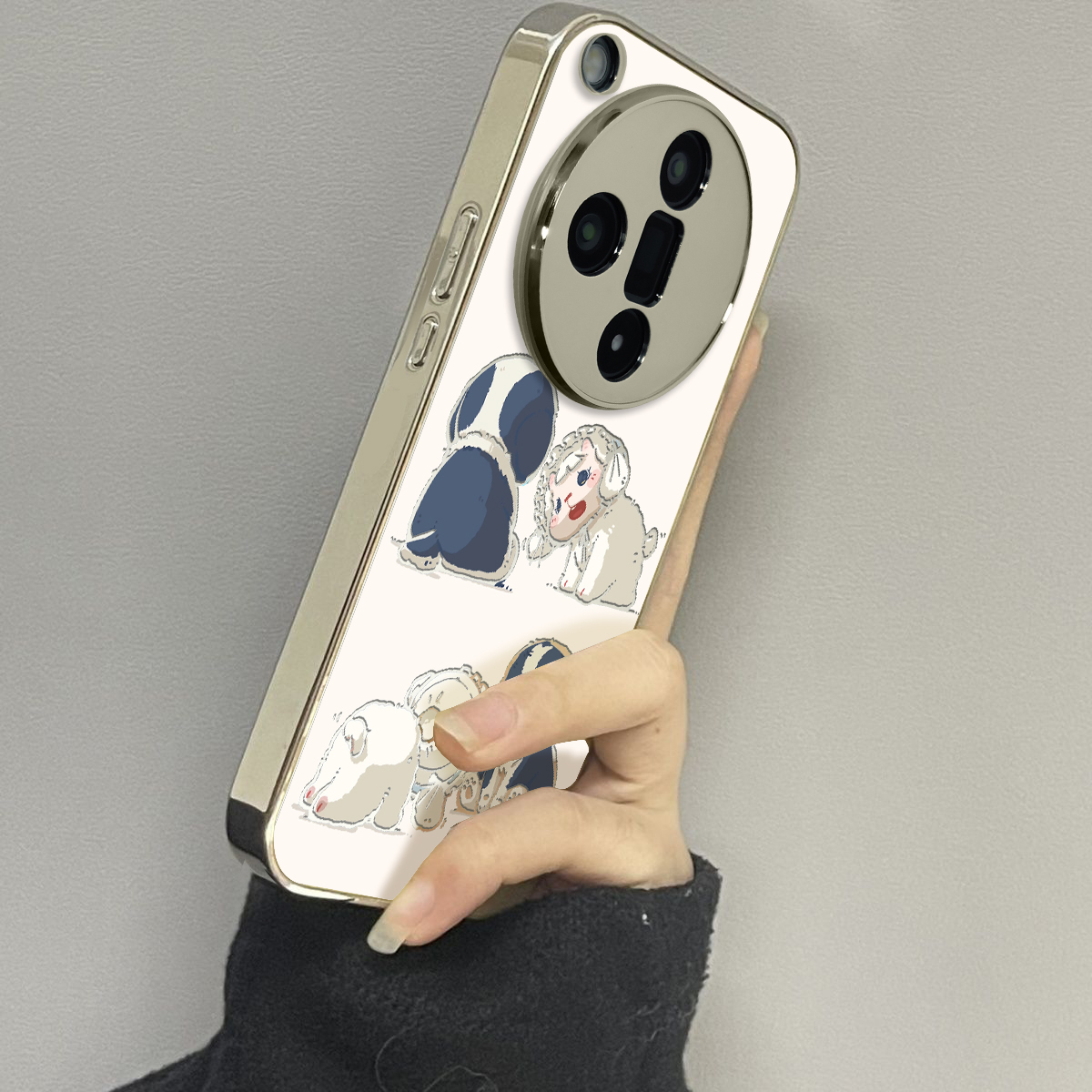 适用于oppofindx7Ultra手机壳电镀镜面哭唧萌犬高级感oppoa2/3pro外硅胶全包防摔FINDX5/6pro套新款女x7至尊