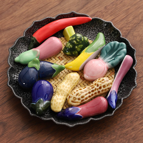 蔬菜瓜果陶瓷手绘筷架筷枕小摆件