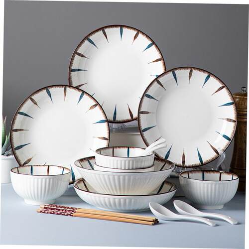 18pcs Set bowls plates ceramic tableware kitchen snack spoon