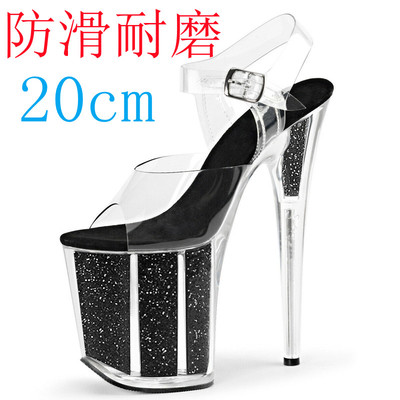 钢管舞防滑模特透明水晶走秀鞋