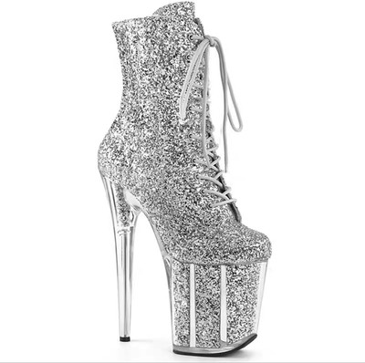 20cm超高跟15cm短靴格利特系带防水台细跟恨天高大小码钢管舞女靴