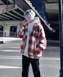 百搭 外套cleanfit春秋毛呢夹克痞帅潮牌情侣款 美式 复古小红格衬衫