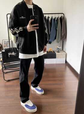 简约小黑裤修身百搭黑色牛仔裤纯色春秋薄款长裤水洗裤子男女同款