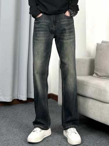 刺绣深色情侣潮流弹力复古牛仔裤