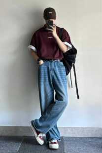 美式高街阔腿牛仔裤子宽松oversize百搭vibe风直筒堆积感潮牌春夏