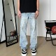 做脏直筒修身 子长裤 牛仔裤 子男vibe风小众裤 子 泼墨涂鸦春秋裤 美式
