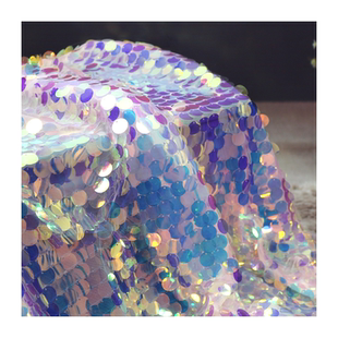 大亮片布料 加密网纱底鱼鳞叠片幻彩装饰亮片布金银色18毫米闪片