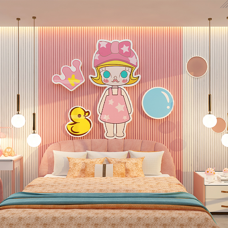 儿童房间墙面装饰品布置女孩公主房卧室床头卡通人物背景墙贴纸画图片