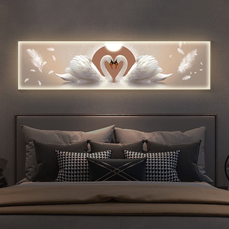 led卧室床头装饰画带灯现代轻奢挂画主卧房间背景墙发光装饰壁画