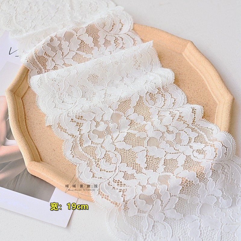 梨花 法式白色简约弹力蕾丝花边婚纱礼服裙摆diy服装布料宽19cm