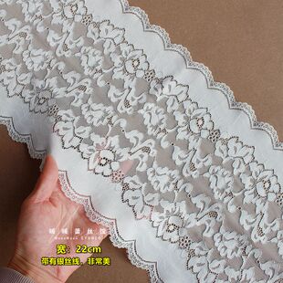 外单秋冬密实弹力蕾丝花边银丝辅料羽绒服领子袖口装饰花布料宽22
