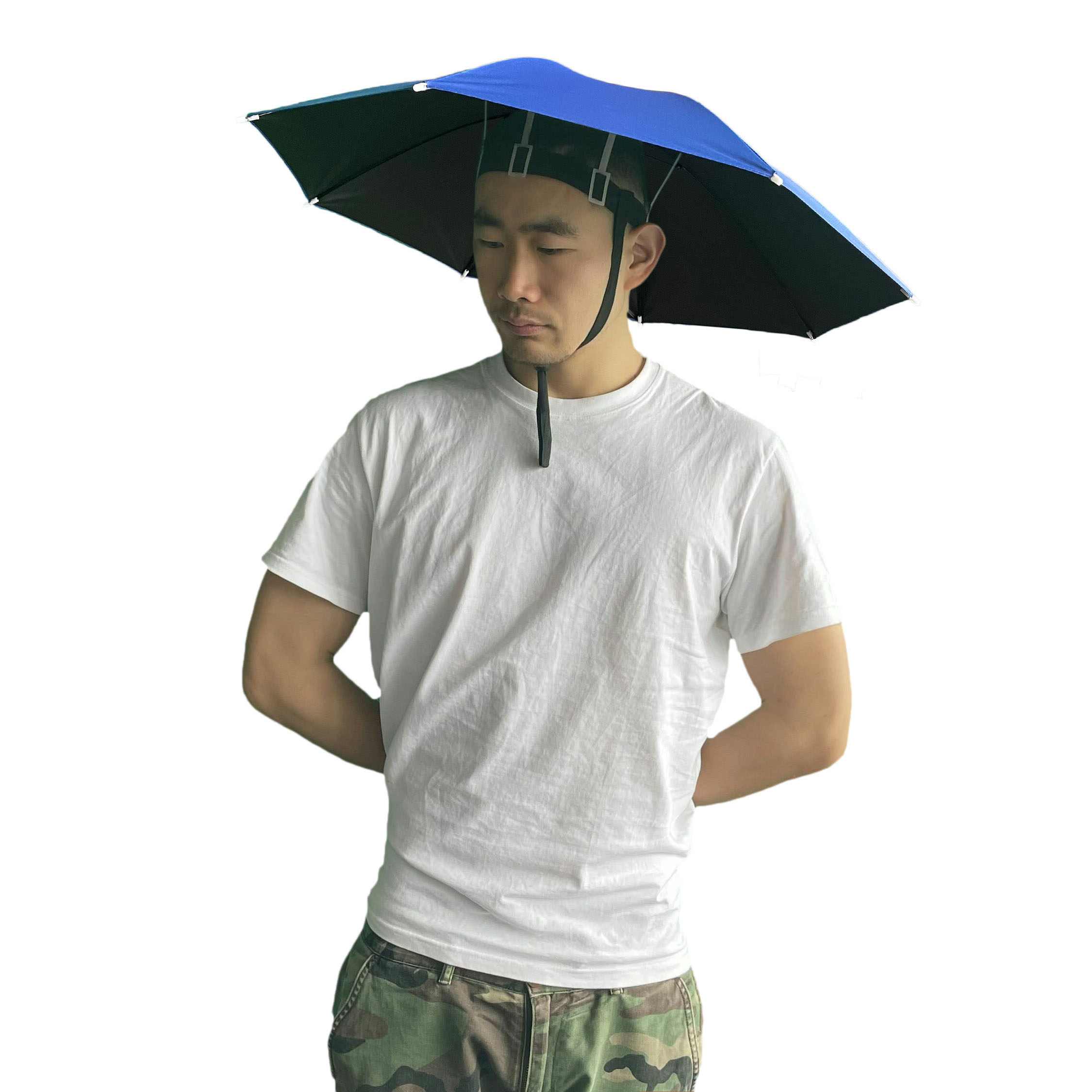 头戴式钓鱼遮阳雨伞帽防晒钓鱼采茶斗笠头顶黑胶小号中号塑料支架