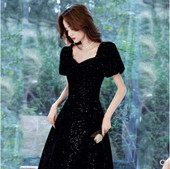 黑色晚礼服高端轻奢小众显瘦气质法式 宴会演出艺考服裙女 公主长款