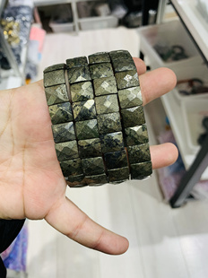 天然黄铜矿手牌天然水晶矿物黄铜矿黄铁矿手链手串简约百搭礼物