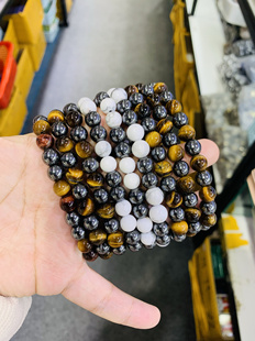 天然赤铁矿手链手串赤铁矿搭配虎眼石白松石手链圆珠手串生日礼物