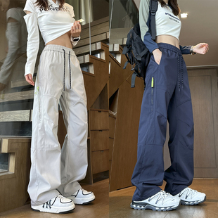 美式机能冲锋裤男女秋季窄版直筒显瘦宽松大码防水拉链休闲工装裤