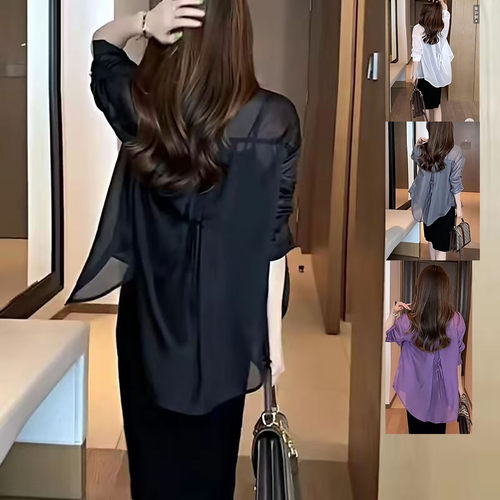 雪纺衫女款衬衫2026新款夏宽松防晒衫上衣薄款设计感纽扣开衫外套