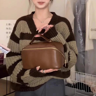 metwo韩版皮质化妆包女2024新款高级感ins大容量便携旅行收纳包