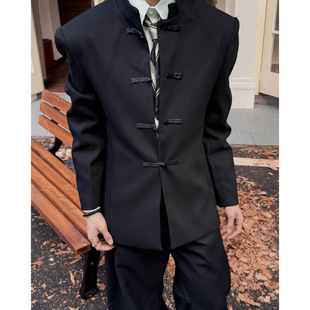 新款 LACANEDE 硬挺复古秋季 立领垫肩西装 西服外套 新中式