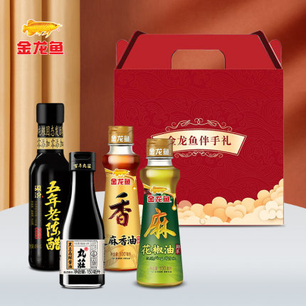 金龙鱼芝麻香油100ml+花椒油100ml+酱油150ml+醋150ml礼盒 调味