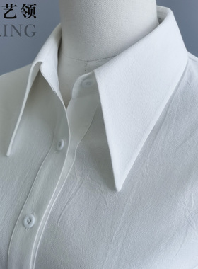 复古水洗纯棉压纹OL搭大尖领百搭白黑色经典无袖女衬衣假领打底