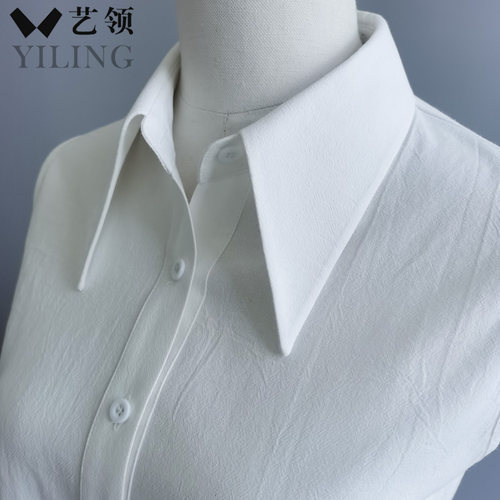 复古水洗纯棉压纹OL搭大尖领百搭白黑色经典无袖女衬衣假领打底