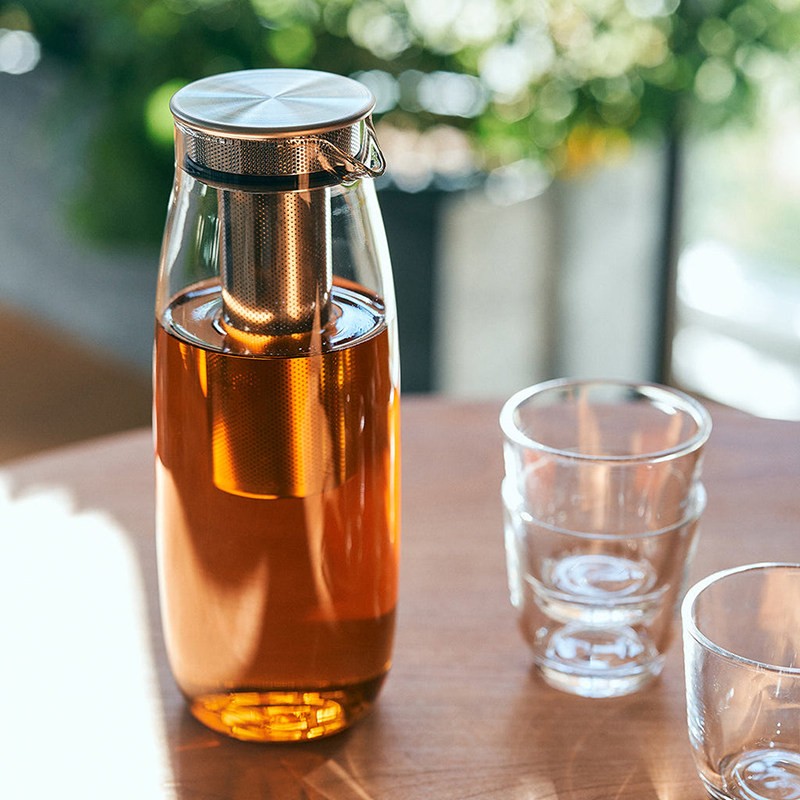 利快日本Kinto透明玻璃冷萃壶1.1L带不锈钢滤网冷泡茶玻璃壶