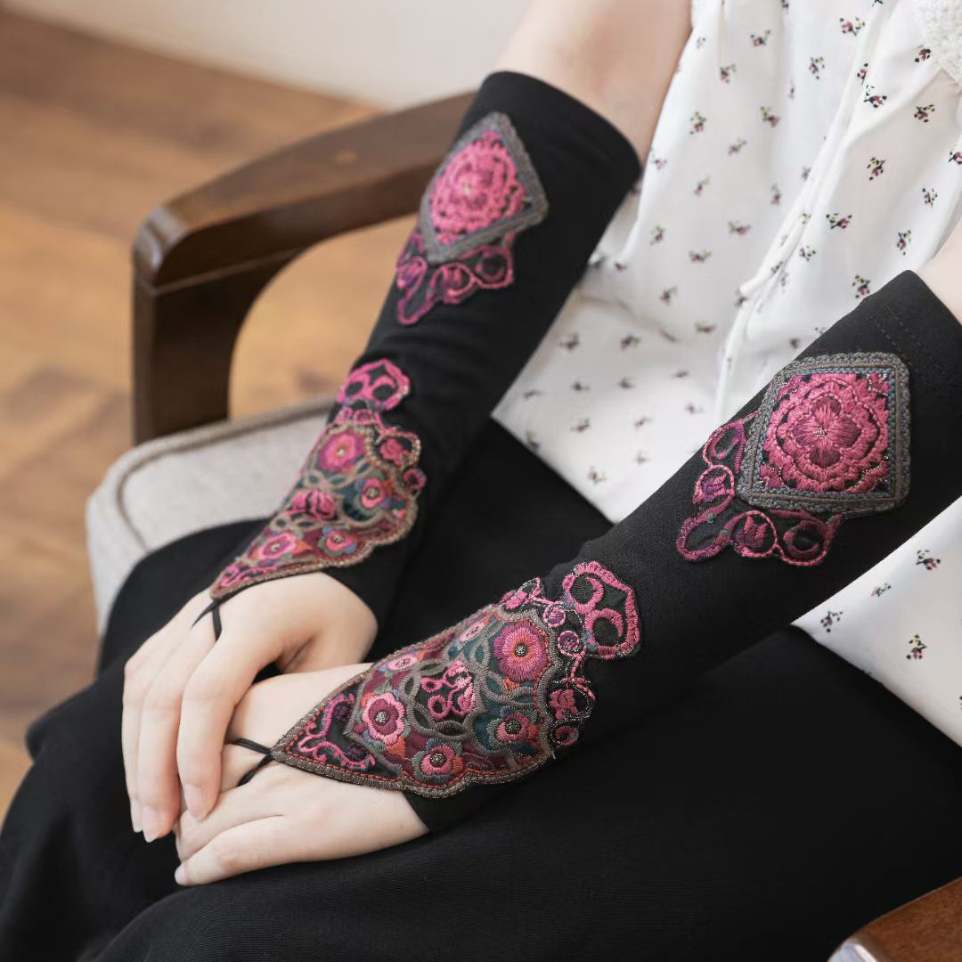 楚馨护手民族风绣花半指手套杨丽萍同款刺绣秋冬保暖触屏女护腕,服饰配件/皮带/帽子/围巾,防晒袖套,淘宝优惠券,粉丝福利购,淘宝优惠卷
