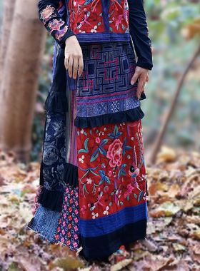 国风重工刺绣仿老绣拼布工艺原创设计文艺复古大摆半身长裙女长裙