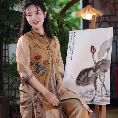 《女画家的叙事集》楚馨设计师原创中式立领对襟刺绣无袖背心马夹