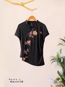 T恤 楚馨刺绣立领百搭文艺复古原创民族风高弹显瘦短袖 芊墨