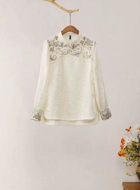 楚馨楚馨千椿物喜原创民族风新中式国风复古文艺刺绣衬衫女上衣