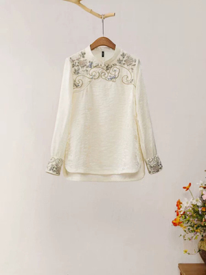 楚馨楚馨千椿物喜原创民族风新中式国风复古文艺刺绣衬衫女上衣