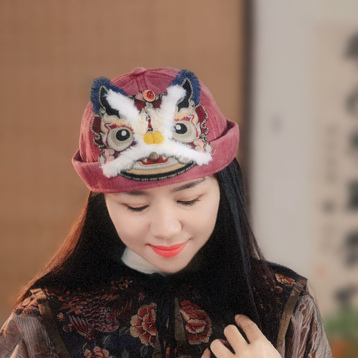 国风重工贴布绣女士帽子复古刺绣瓜皮帽四季头围调节休闲地主帽