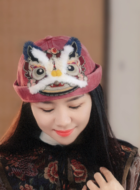 国风重工贴布绣女士帽子复古刺绣瓜皮帽四季头围调节休闲地主帽