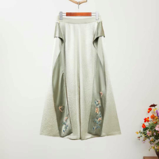 复古文艺休闲裙裤 大脚裤 醋酸凉爽夏季 原创设计民族风刺绣阔腿裤
