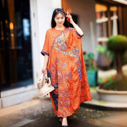 重工刺绣六分袖新中式连衣裙国风气质袍子高级感仙女裙春夏长裙女