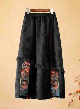 千椿物喜原创国风重工刺绣提花人丝人棉松紧腰日常百搭半身女裙秋
